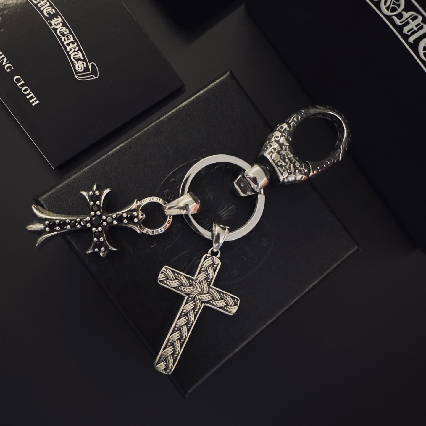 Chrome Hearts Silver Keychain with Cross Charms